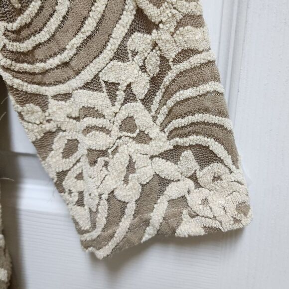 Camille & Co Cardigan Sweater Women S Cream Floral Lace Mesh Open Waterfall Boho - Picture 7 of 9